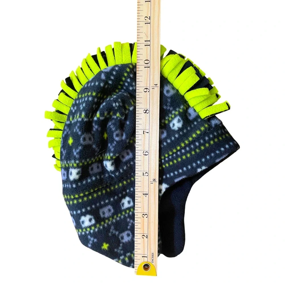 Kids 4-7 Years Fun Skull Pattern Fleece Trapper Gaming Hat with Mohawk‎ & Braid